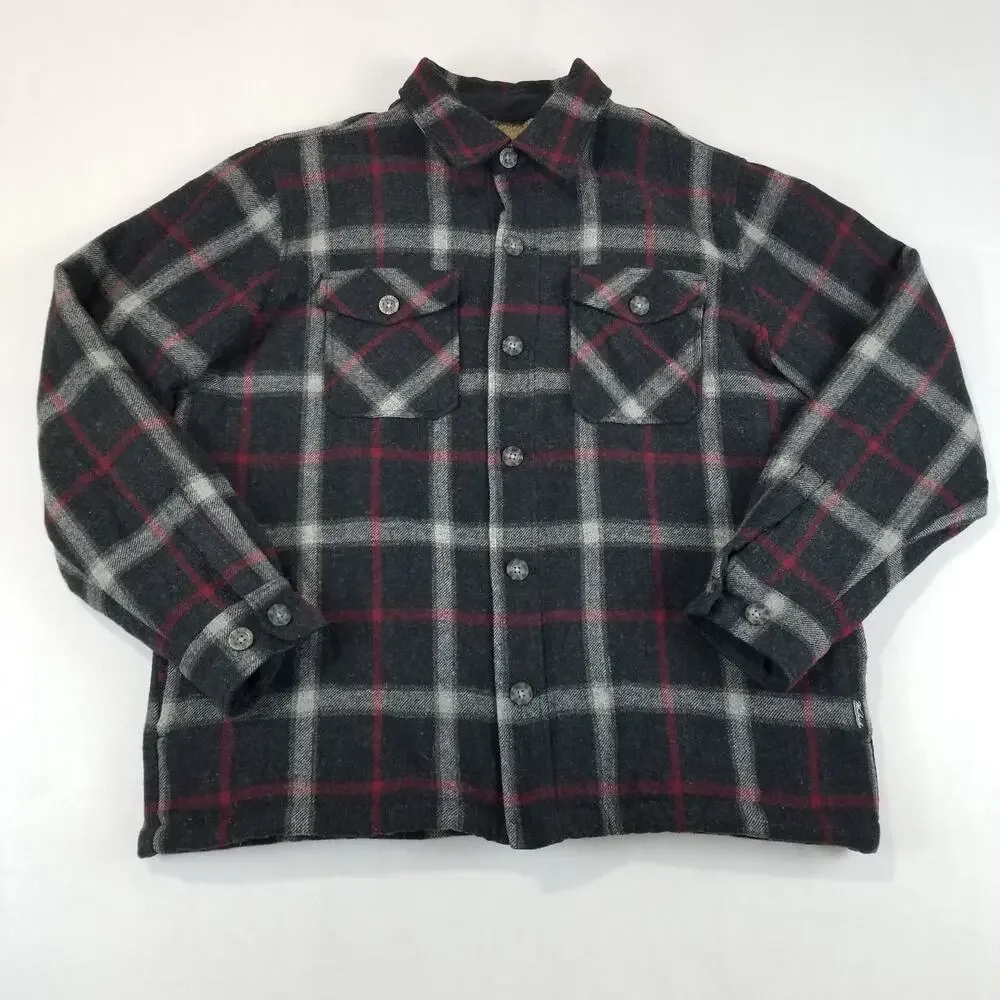 Woolrich Jacket Mens Large Slate Plaid Wool Sherpa Lined Button Front 16095